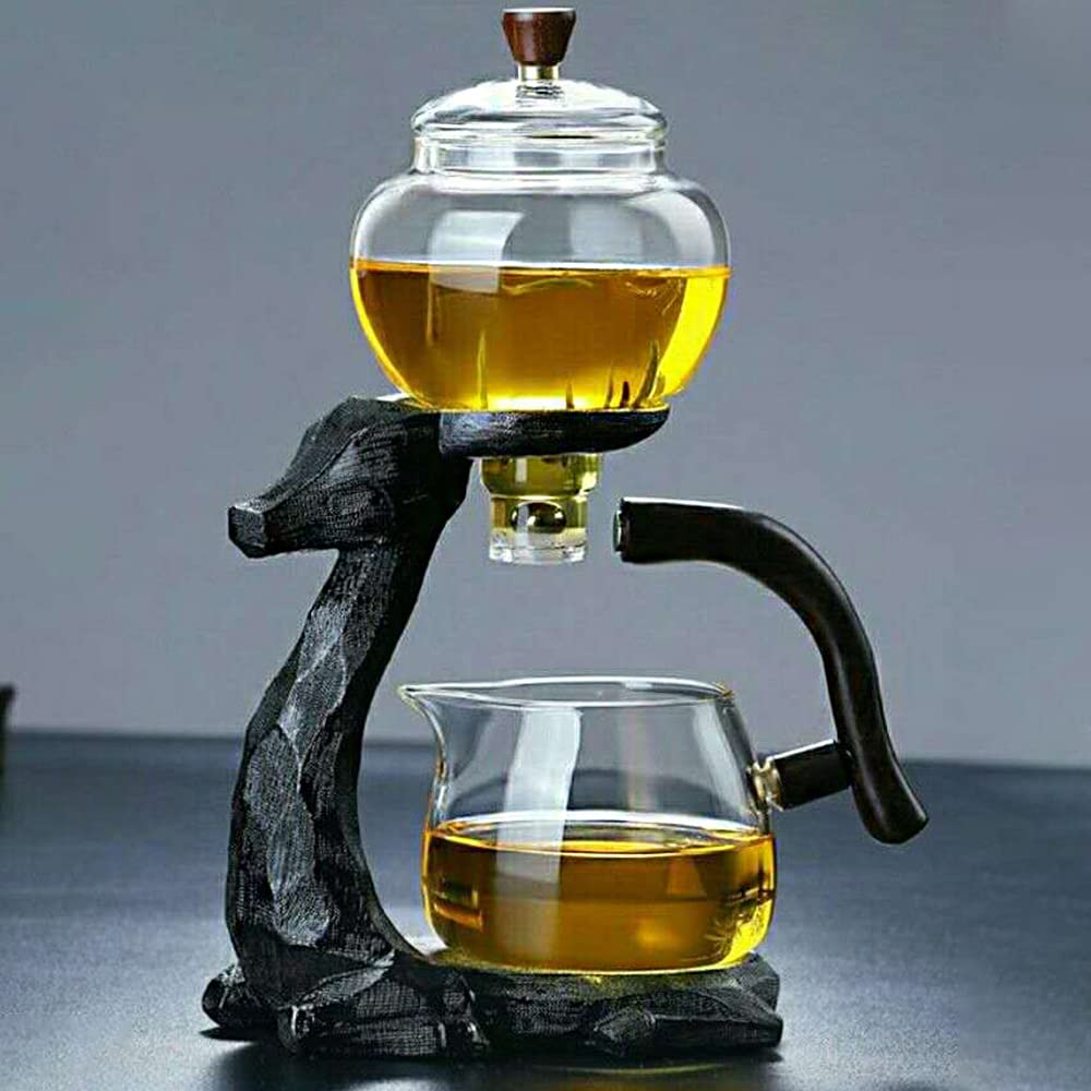 Ceramic Deer Tea Infuser Pot For Loose Tea,Chinese Kung Fu Borosilicate Glass Tea Kettle,Magnetic Water Diversion Rotating Cover Bowl Lazy Drip Semi-Automatic Te(Size:Resin deer teapot)
