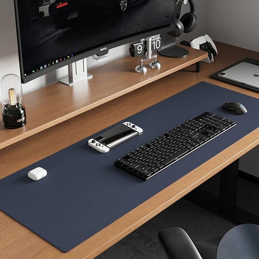Große Schreibtischunterlage aus PU-Leder, wasserdicht, für Computertastatur, glattes Mauspad, rutschfester Tischschutz, Büroschreibtisch, Laptop-Matte zum Schreiben, Spielen (Marineblau, 140 x 70 cm)
