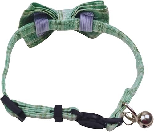 Miniatura 3 de Paquete de 2 collares de gato separables, collar de gatito con campana, lazo y bandana extraíbles, patrón a cuadros y hebilla de seguridad