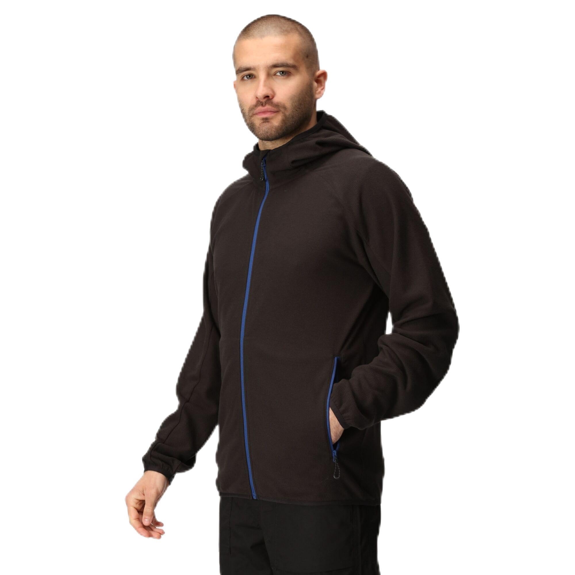Regatta Professional Men's Navigate Full Zip Fleece with Hood & Contrasting Zip, Lightweight Midlayer - Perfect for Outdoors, Walking & Hiking Black