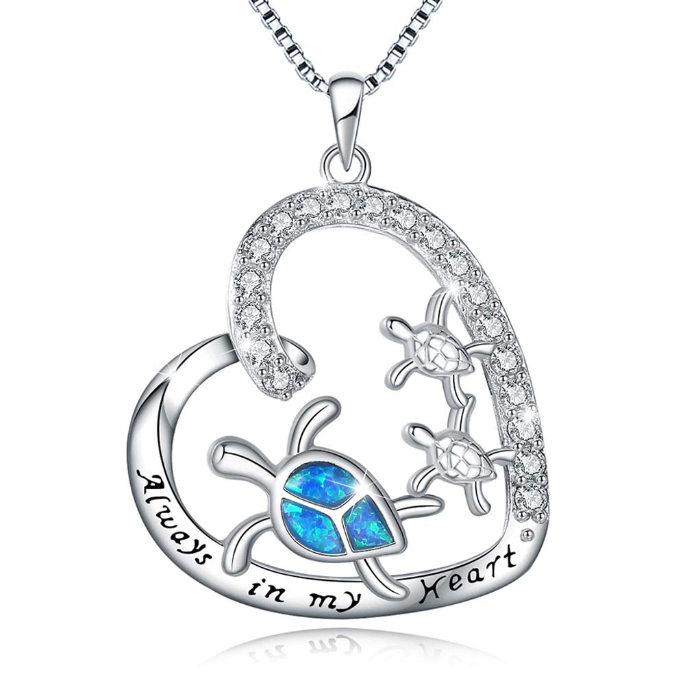 URMWMOO Turtle Necklace 925 Sterling Silver Love Heart Mom Daughetr Child Pendant Necklaces Turtle Animal Jewelry Birthday Christmas for Women