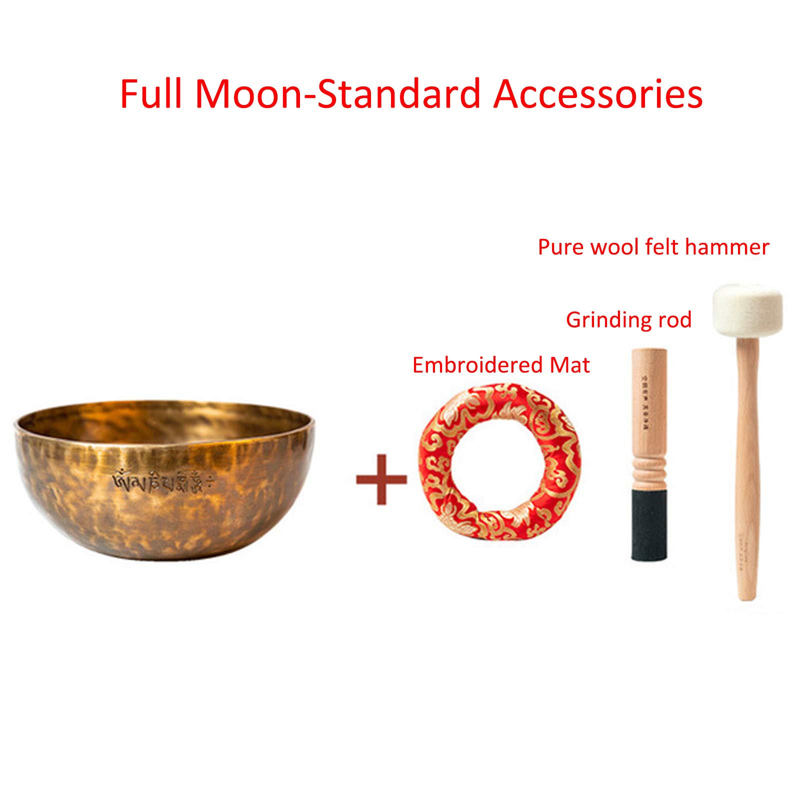 Grande 20CM Pleine Lune Bol Tibétain Bol De Méditation Ensemble avec des Bâtons De Feutre, Coussin, Maillet en Bois, 7 Types De Métal, Peut Produire Une Résonance Vibratoire, Fait À La Main Au Népal