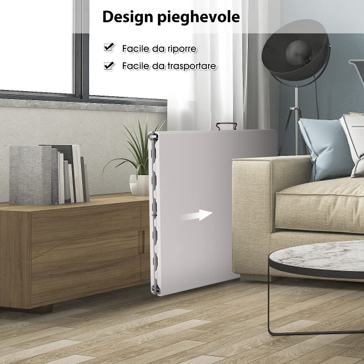 GYMAX Tavolo da Campeggio a Valigetta in Acciaio, Tavolo da Picnic Pieghevole e Portatile, Con Piano Impermeabile, Maniglie e Cuscinetti Antiscivolo, con Portata di 150 kg, 153 x 74 x 73 cm