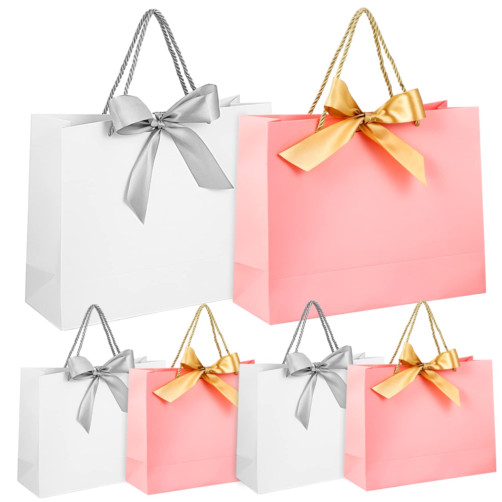 NIYANGLE 10stücke Papier Geschenktüten mit Henkeln und Schleifen für Hochzeiten Partys Geburtstage Feiertage und Feste Geschenkverpackungstüten