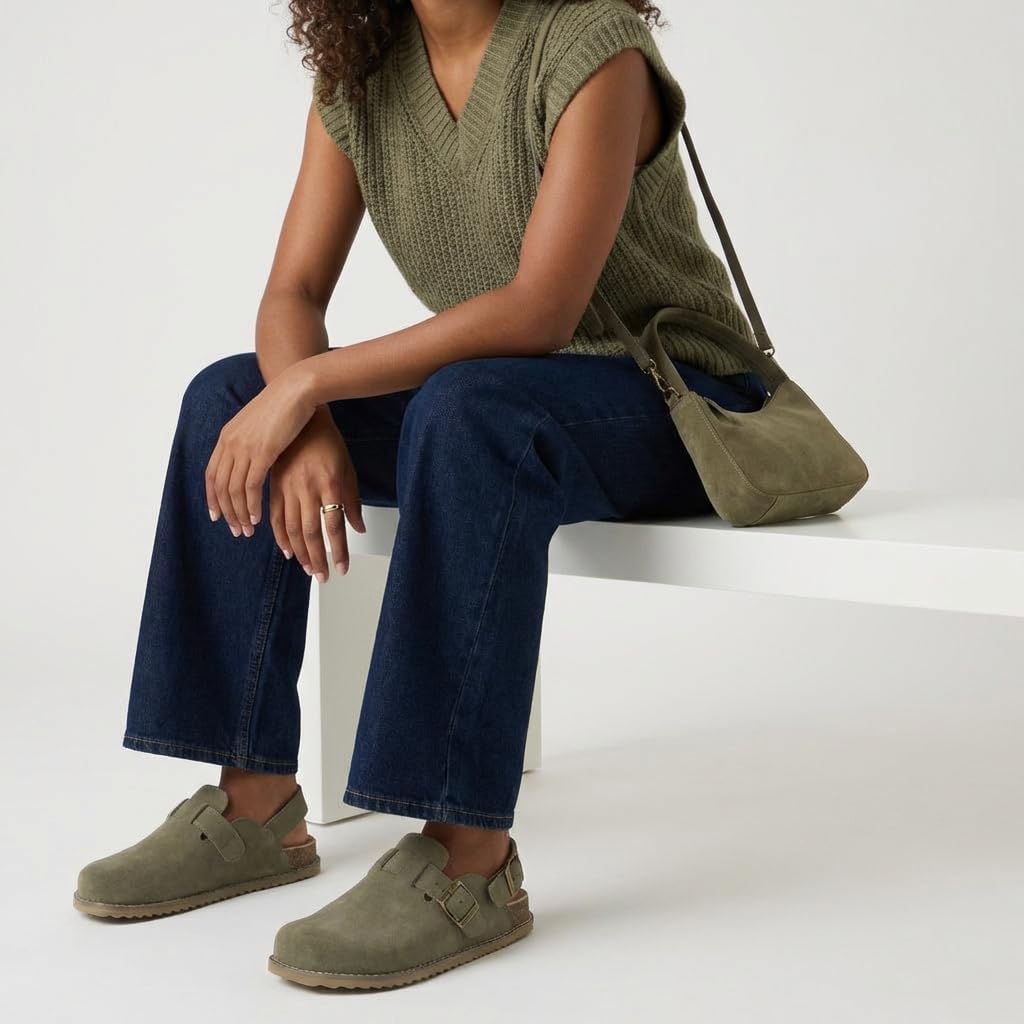 CUSHIONAIRE Brooklyn Suede Womens Slides– Comfortable Clog Mules with Adjustable Buckles – Summer Shoes for Women - Image 6