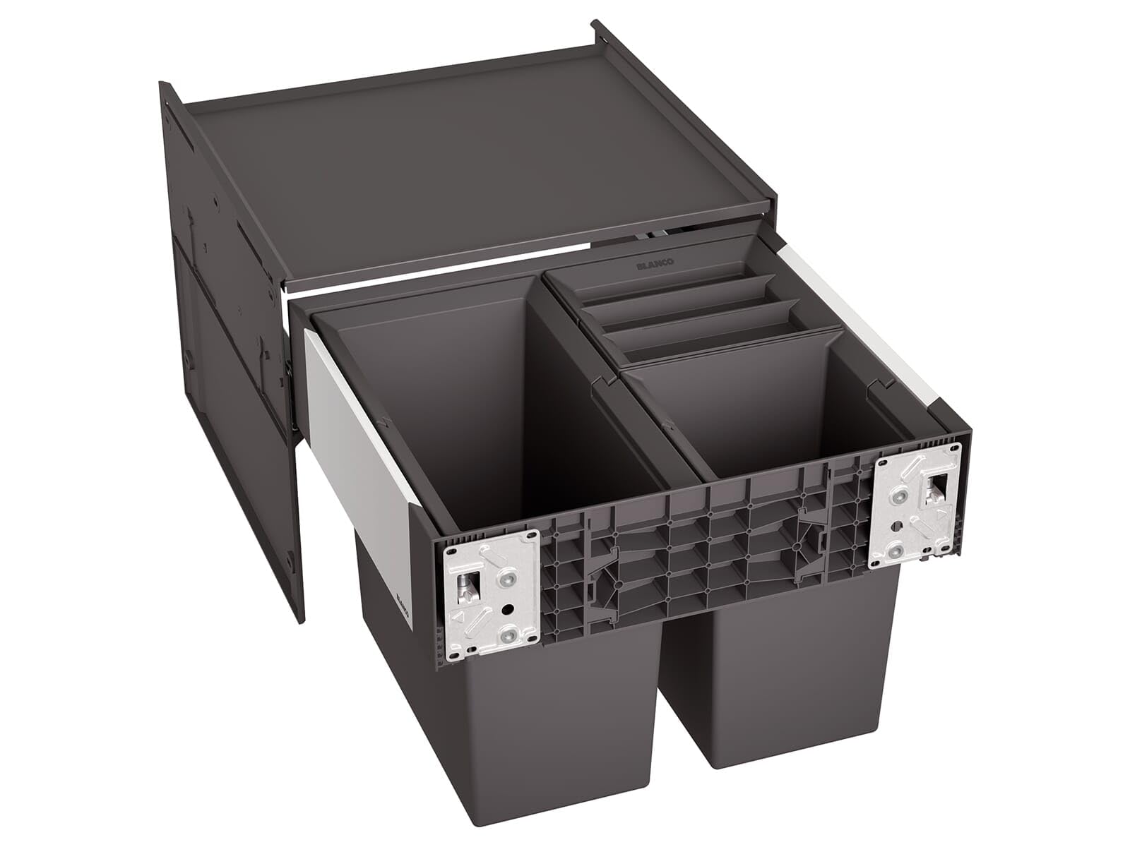 BLANCO SELECT II 50/3 | Abfall Müllsystem | für 50 cm breite Unterschränke | Auszugssystem zur Frontanbindung | 1 x 19l und 2 x 8l Eimer | 1 x Eimerdeckel 8l | 400mm Auszugstiefe | [46,8x40x36,1 cm]