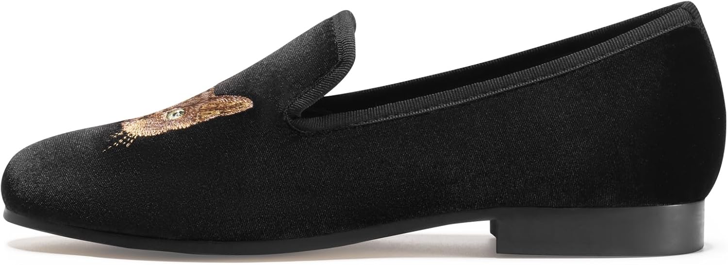 Journey West Women's Velvet Loafer Flat with Embroidery Velvet Slippers - Image 4