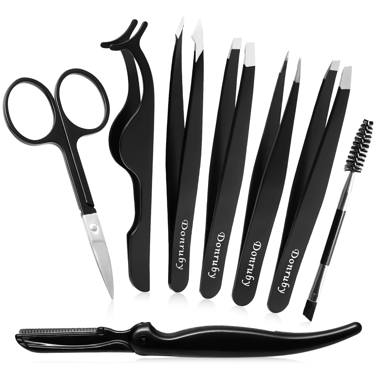Donruby Tweezers Set, 8 Pcs Professional Stainless Steel Tweezers, Precision Tweezer for Eyebrows with Great Precision for Eyebrow, Ingrown Hair, Splinter, Facial Hair Removal, Daily Beauty Tool