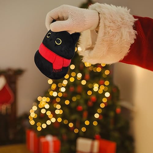 Miniatura 7 de UEncounter Gato negro con bufanda, juguete de peluche creativo con forma de gato, almohada suave, regalos lindas muñecas para novia, niños, niñas,