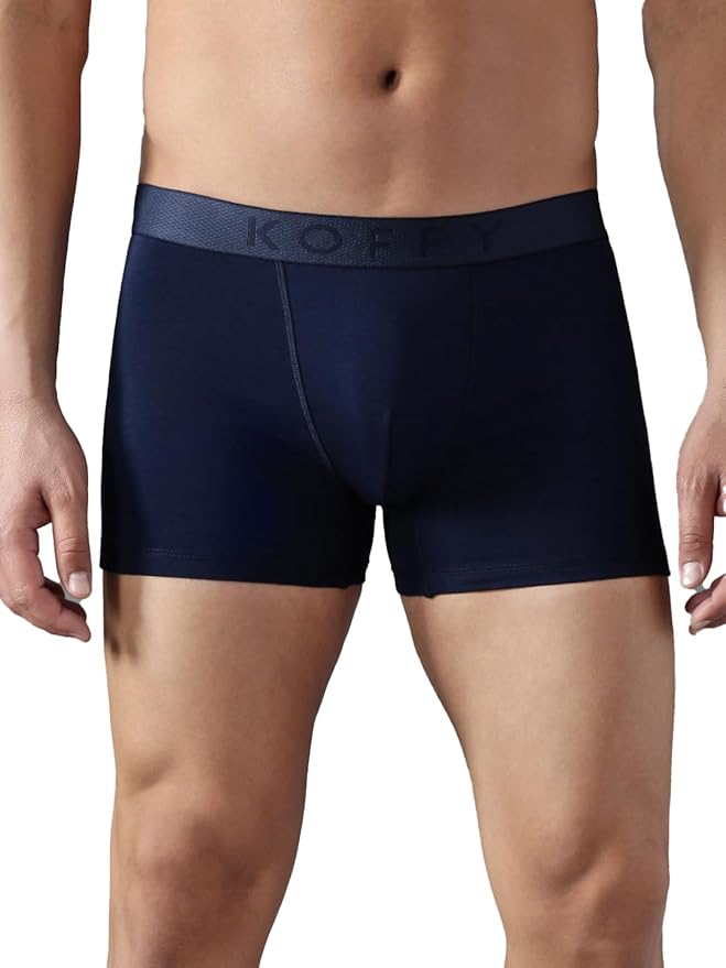 KOFFY Men’s Stretchable Cotton Lycra Long Trunk with C-Type Front Open | Wrinkle-Free | Ultra-Soft Elastic