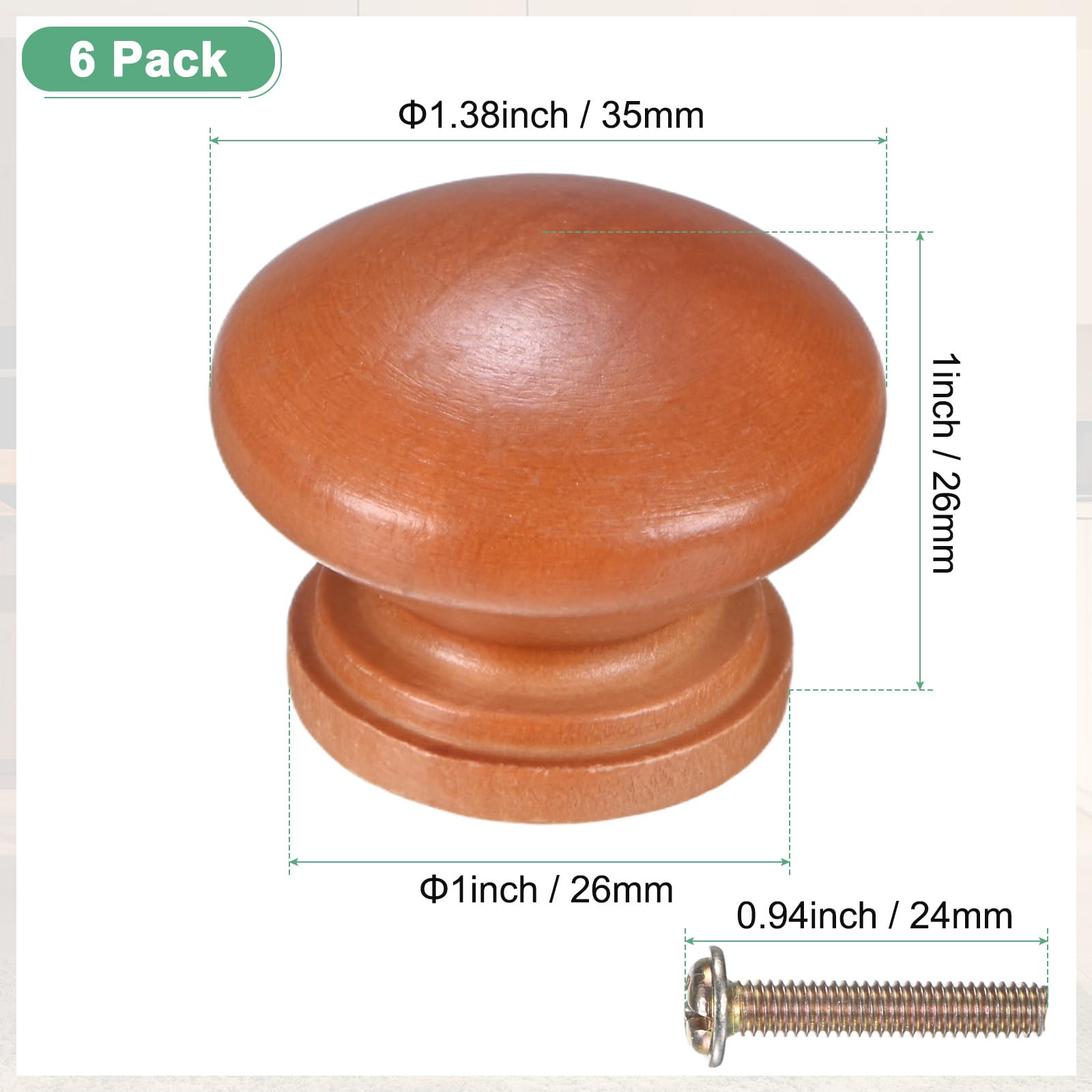 M METERXITY 6-Pack Kicthen Cabinet Knobs, 1-3/8 in(35mm) Solid Wood Round Drawer Pull Handle for Dresser/Office/Cupboard - Image 3