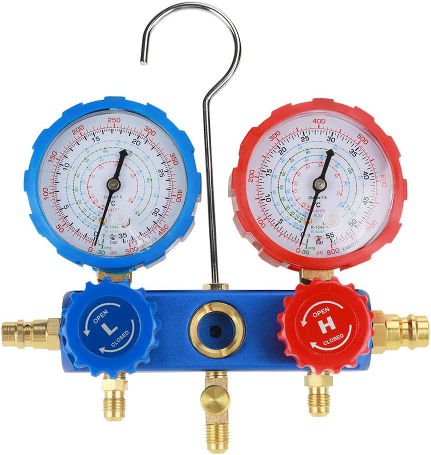 Refrigerant Manifold Gauge, Fits R134a Air Conditioning Refrigerant Manifold Set with 1.5m Charging Hoses Pressure Adapter Adapter, Sets