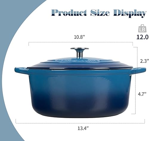 Miniatura 3 de EDGING CASTING Olla de horno holandés de hierro fundido esmaltado con tapa para cocinar, hornear pan, horno de pan, 5.5 cuartos de galón, azul lago