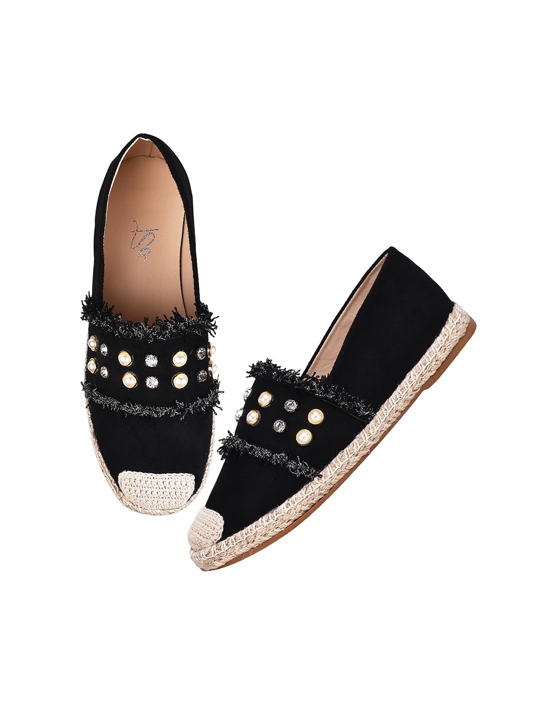 Women Textured Round Toe Lightweight Canvas Espadrilles Loffer Shoes for Womens and Girls-image-44