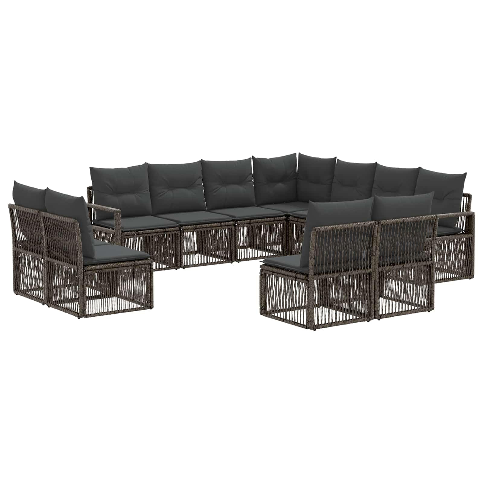 Ensemble de canapé de Jardin 11 pièces Gris en polyrotin, Cadre en Acier Enduit, Coussins Polyester Amovibles, assises modulaires pour terrasse Patio détente