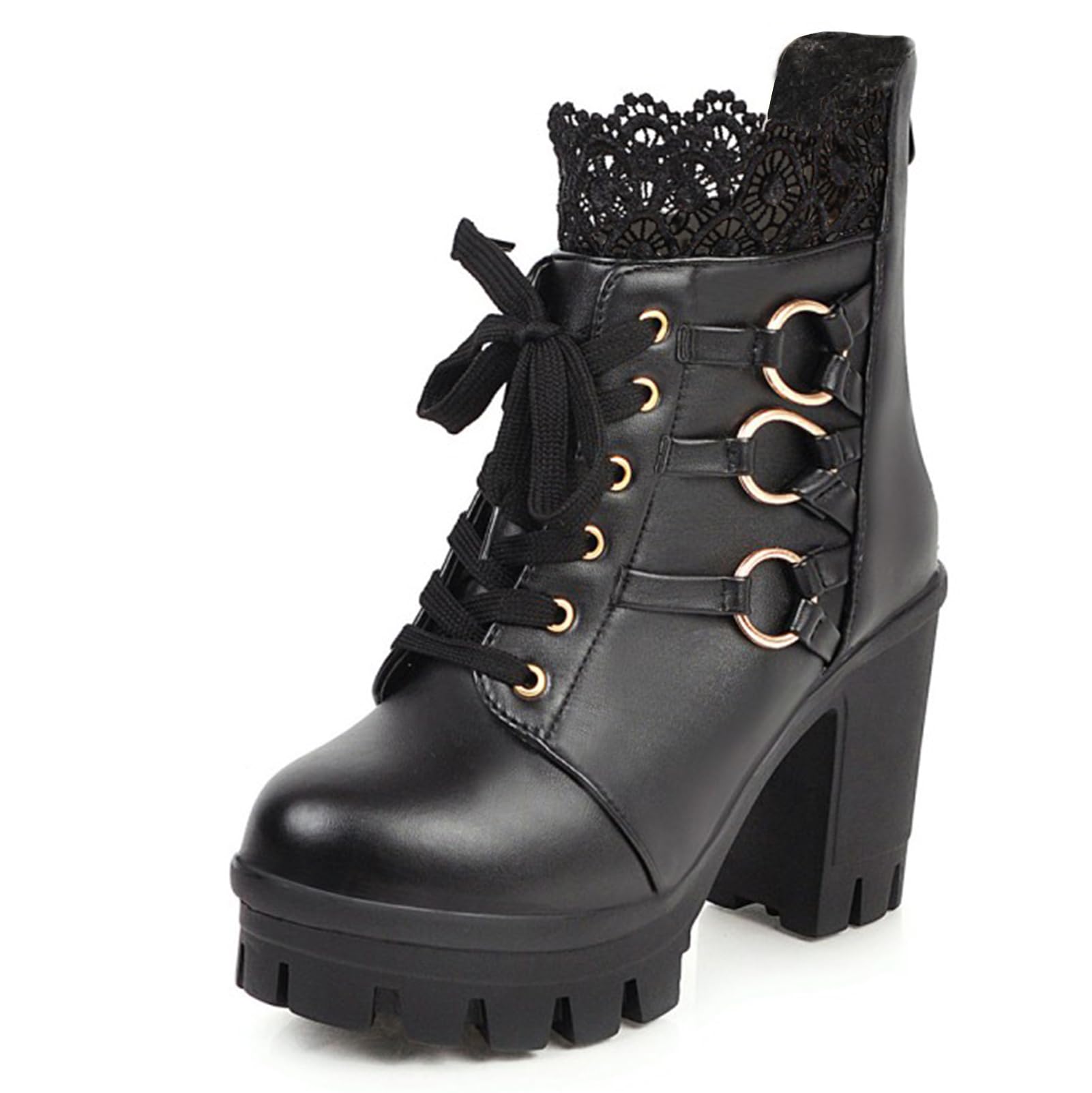 Meotinagoth Chunky Platform Boots For Women High Heel Black Ankle