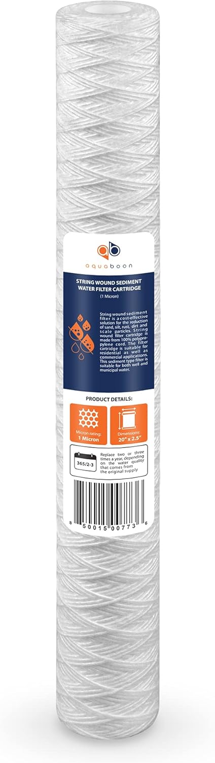 Aquaboon 1 Micron 20" x 2.5" String Wound Water Filter Cartridge - Whole House Water Filter Replacement for Well Water Matches SWC-25-2005, 2-Pack - Image 8
