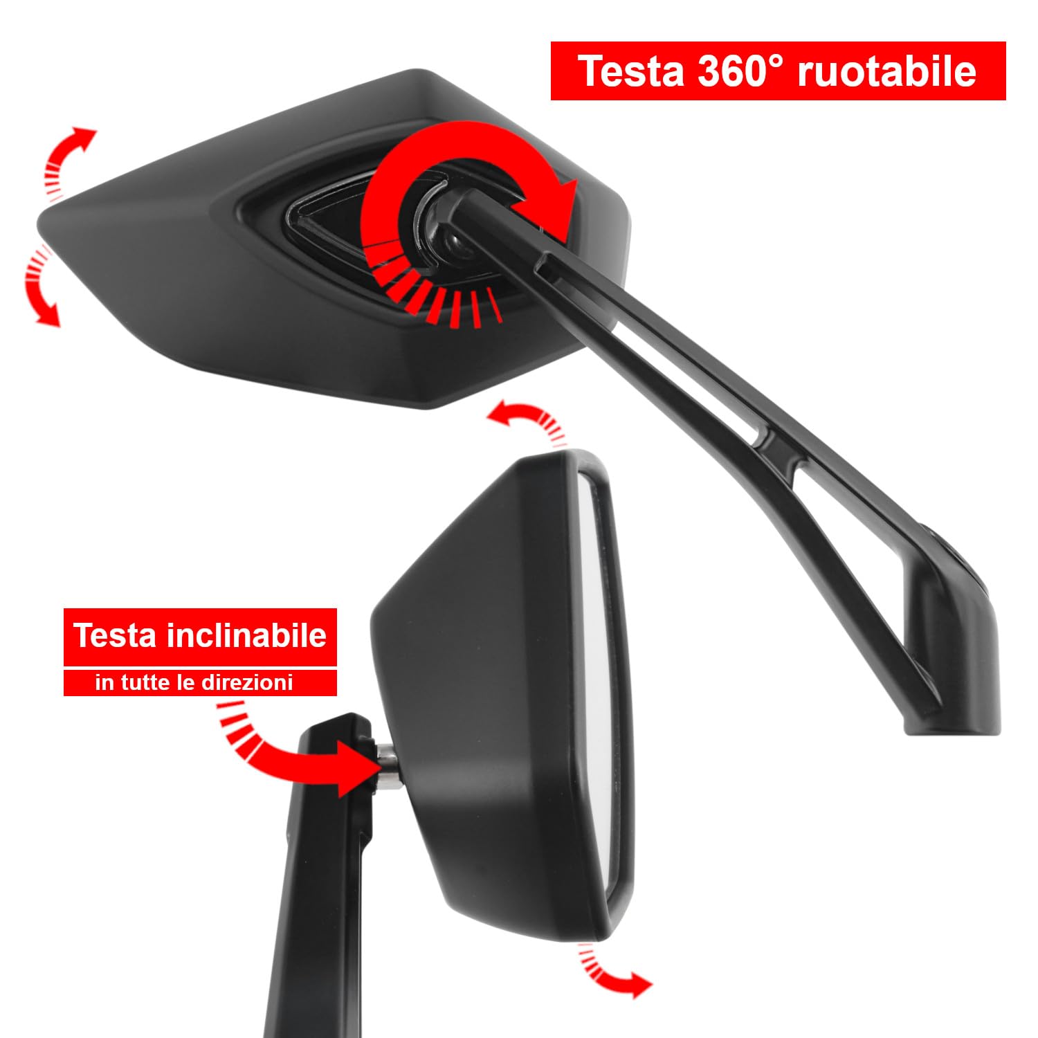 Area1 Coppia di specchietti retrovisori universali per moto, omologati, 2 x filettatura M10 + adattatore sinistro, adatto a Duke, SMC/R Z900 Z750 Z650 (nero)