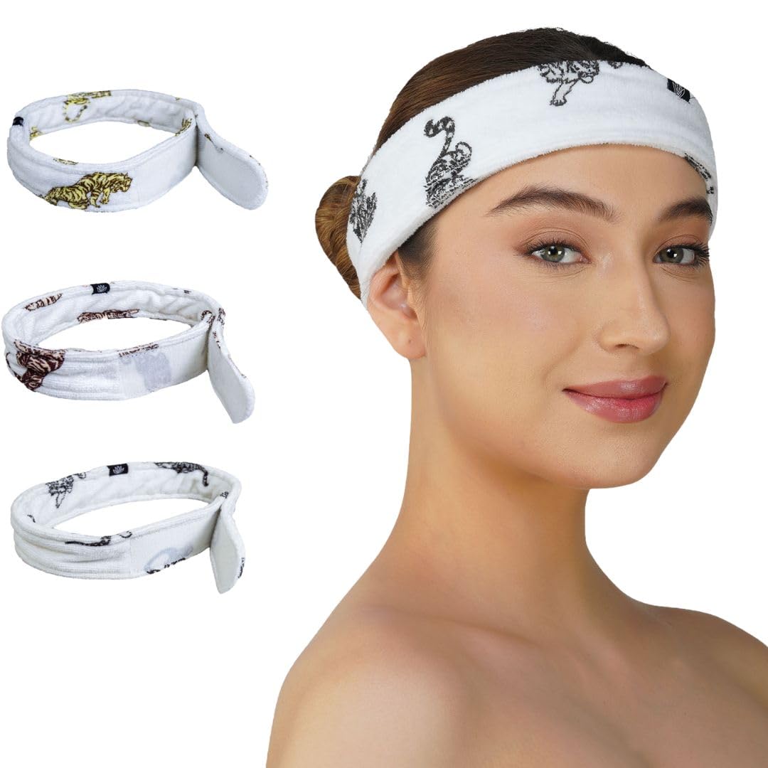 Rangoli Jaguar Facial Headbands for Women | Stretchable & Adjustable Skincare Headband for Spa, Yoga, Sports | Super Absorbent Multiuse Sweatbands for Women I Pack of 3 Multi-picture-26