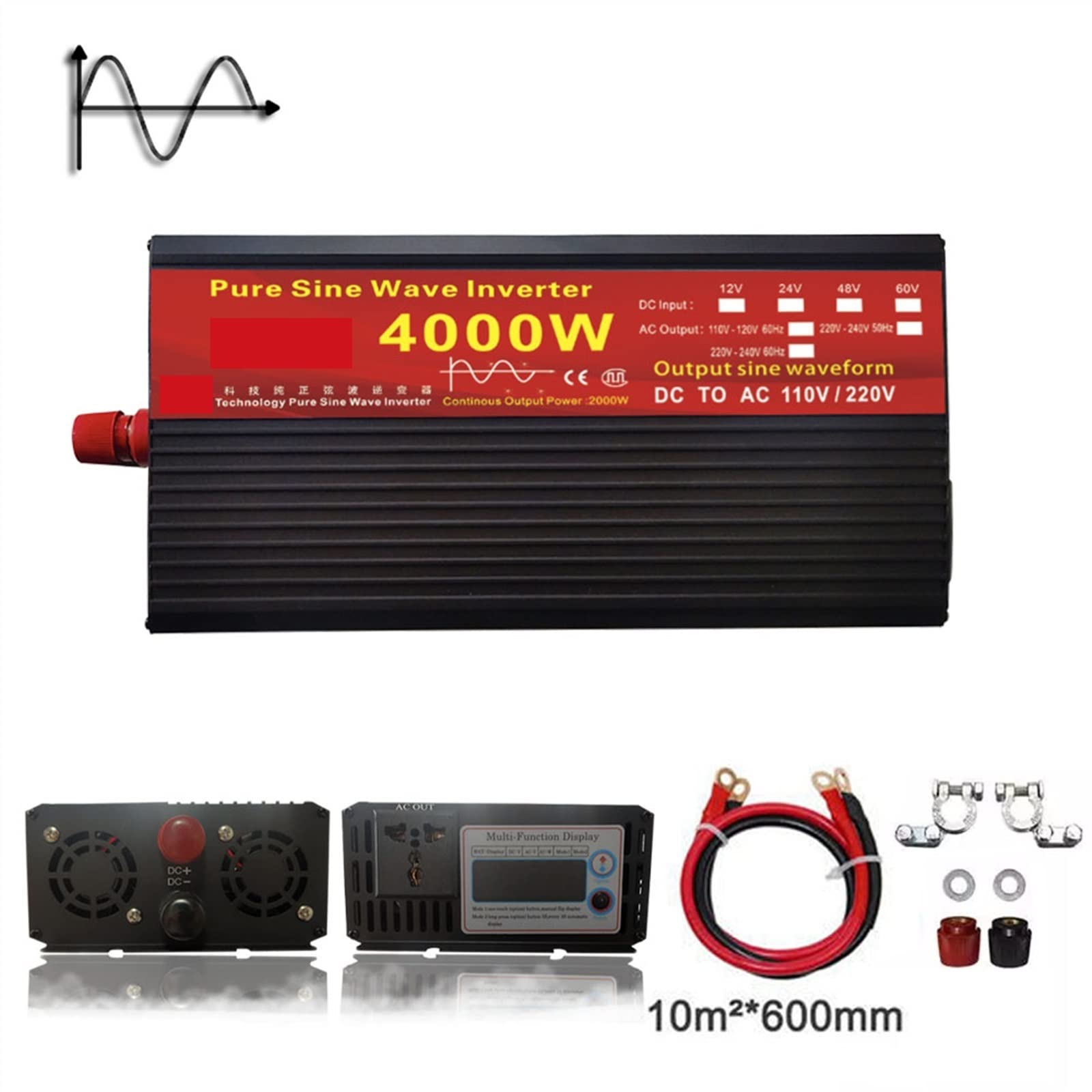 Falownik z czystą sinusoidą, Falownik sinusoidalny DC 12 v/24 v do AC 110 V/220 V 2000 W 3000 W 4000 W 5000 W transformator napięcia konwerter mocy falownik słoneczny(4000w,60V_240 50HZ_UPGRADE)