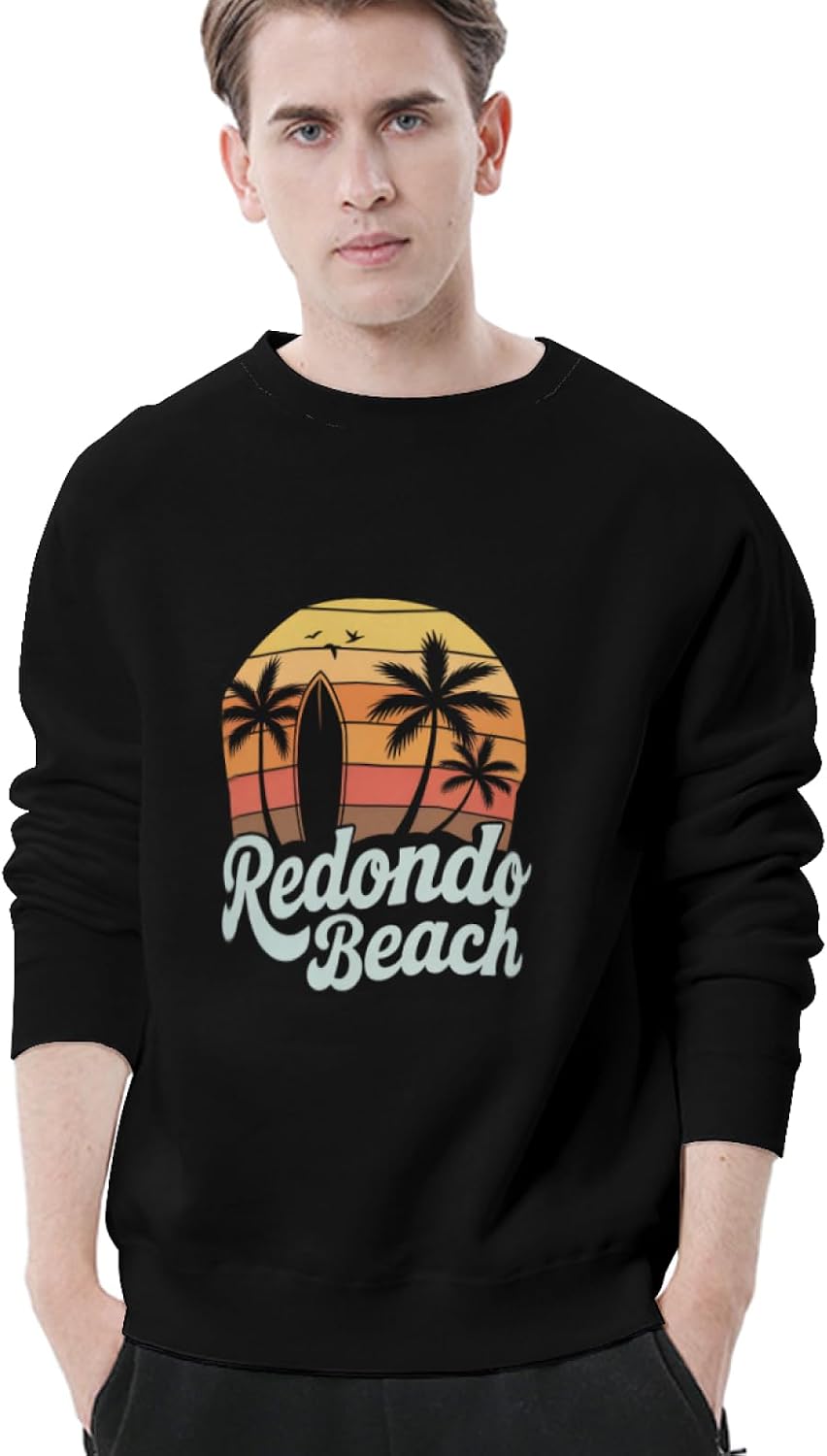 Retro Redondo Beach Surfing Beach Lovers Men Women Lightweight Crewneck Sweatshirt