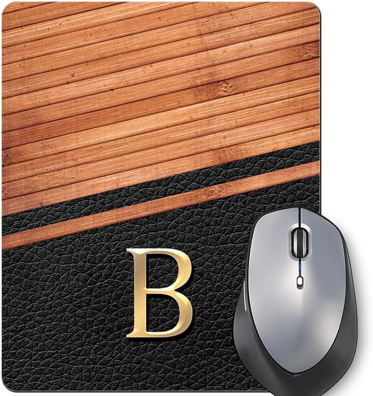 DASM UNITED Laptop PC Printed Mouse Pad Anti-Slip Rubber Base Water Resistant Suitable for Gaming Home Office Smooth Control Durable Laser Optical Mouse Compatible - Letter B Wood Leather