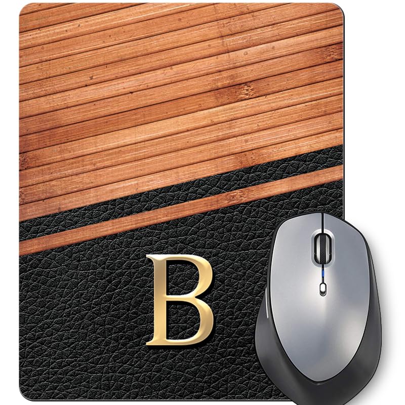 DASM UNITED Laptop PC Printed Mouse Pad Anti-Slip Rubber Base Water Resistant Suitable for Gaming Home Office Smooth Control Durable Laser Optical Mouse Compatible - Letter B Wood Leather