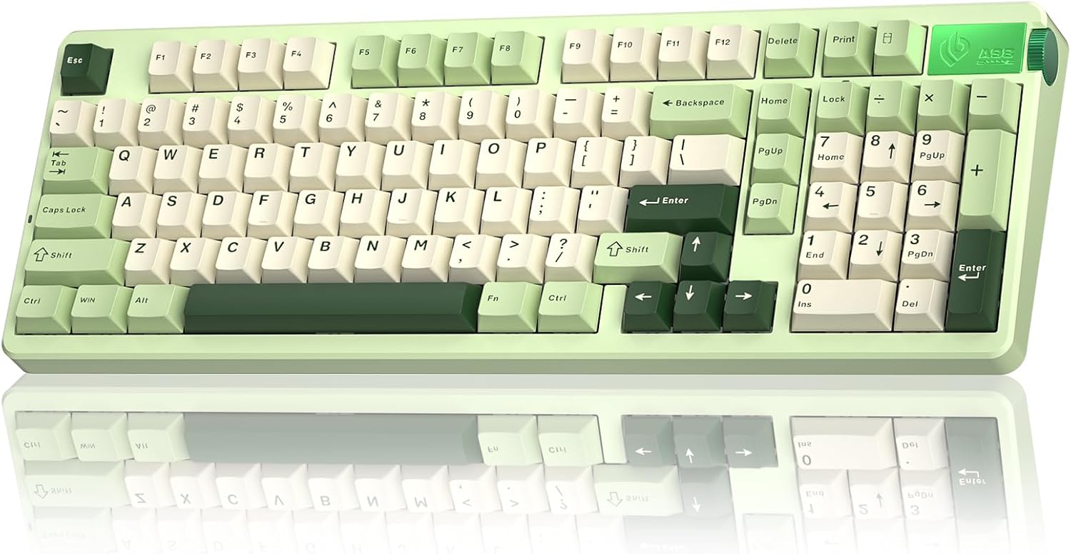 LEOBOG A98-96% Mechanical Keyboard Wireless, Tri-Mode BT5.0/2.4GHz/USB-C, Creamy Keyboard with Number Pad, Gasket Structure Hot Swappable, RGB Backlit Green Gaming Keyboard with Knob for PC