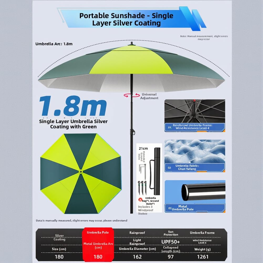 Drawup Parasol wędkarski ze stali nierdzewnej 1,8 m wytrzymała rama