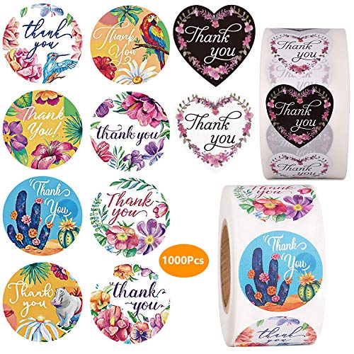 1000pcs Thank You Stickers,10 Types Floral Designs 1 Inch Thank You Handmade Sticker Roll for Business, Thank You Labels for Bags, Envelopes, Christmas Gifts, Wedding, Party, Bubble mailers & Boxes