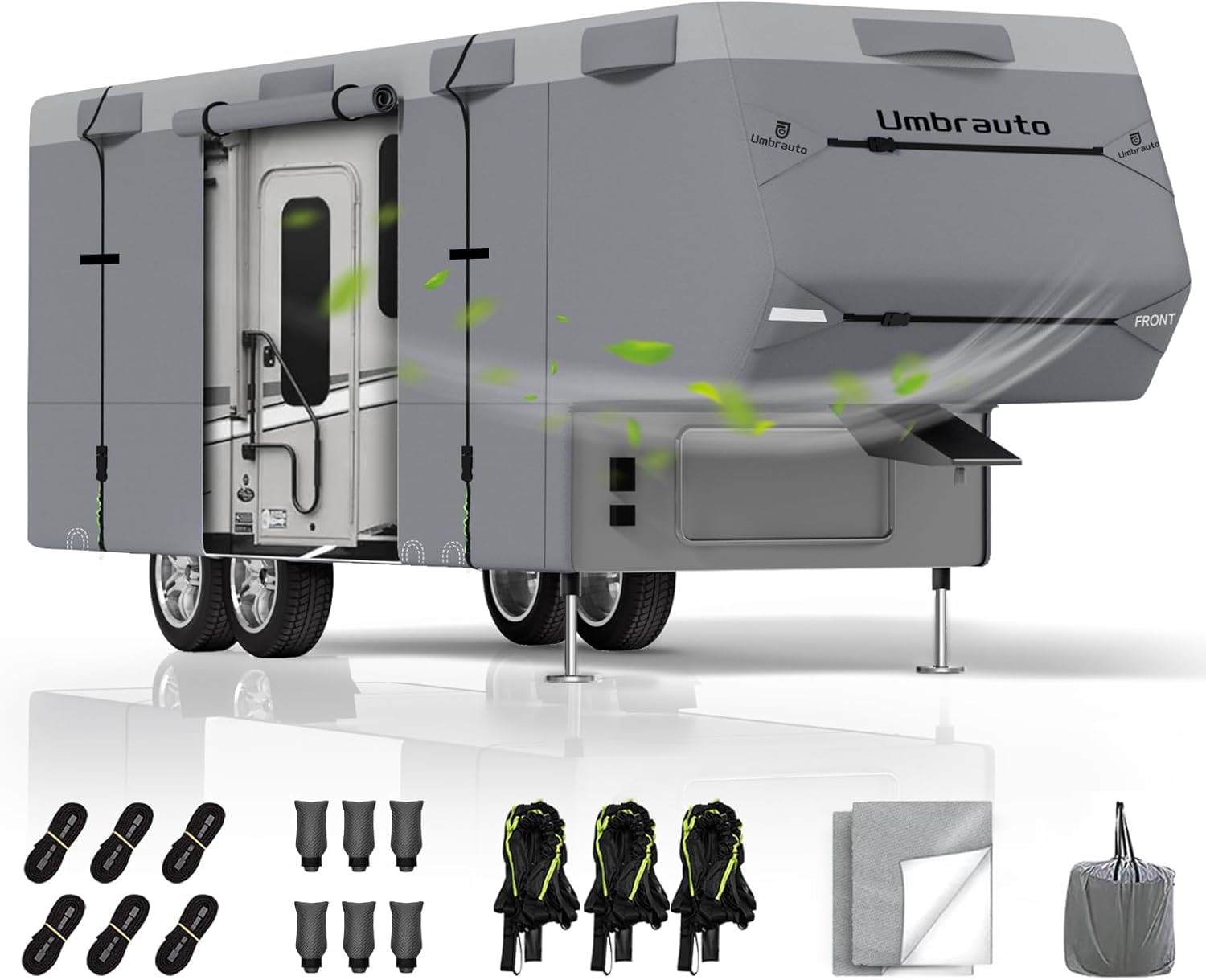 Umbrauto 5th Wheel RV Cover 28-31ft, 9 Layers Top Extra-Thick Fifth Wheel Cover, Waterproof Windproof Anti-UV Rip-Stop Toy Hauler Camper Cover with 2 Pcs Extra Straps, 6 Gutter Covers