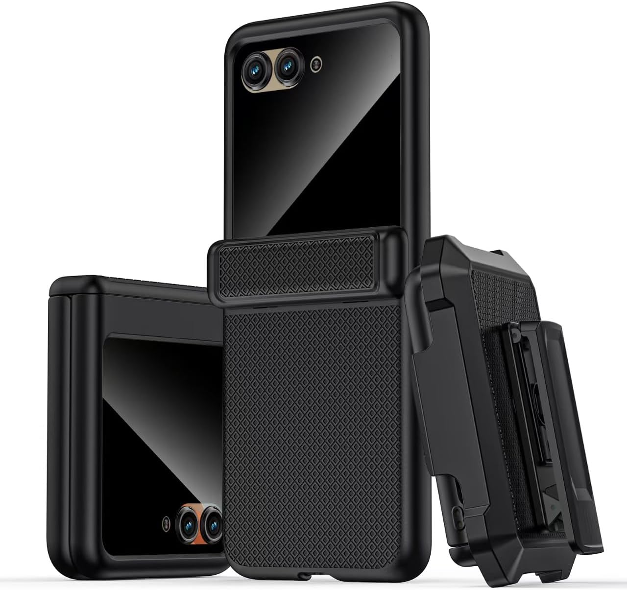 for Motorola Razr 2024/ Razr 2025 Case with Belt Clip Holster, [Built-in Privacy Screen Protector] [Hinge Protection] Full-Body Heavy Duty Rugged Shockproof Case for Moto Razr 2024/25 (Black) Razr 2025/ 2024 Back Clip- Black