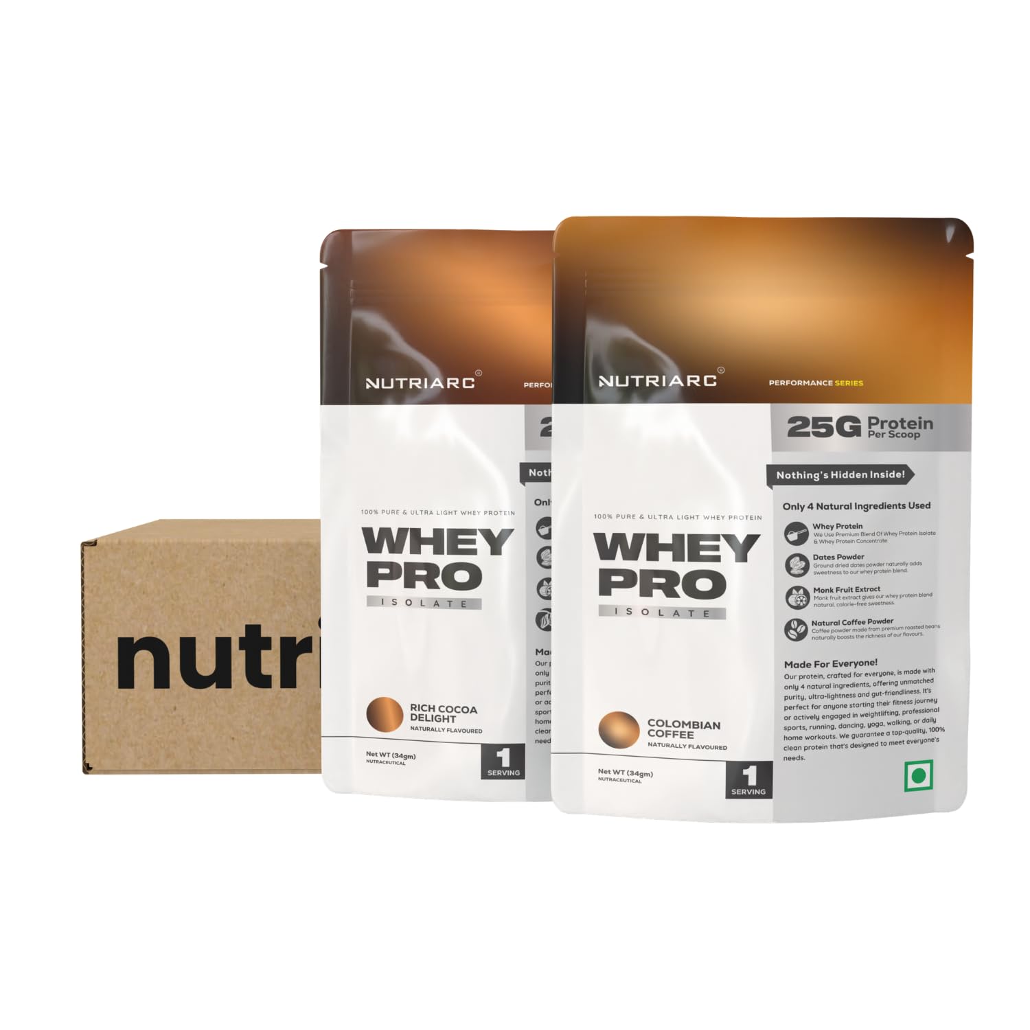 Nutriarc Whey Protein Isolate | Rich Cocoa Delight/Colombian Coffee 6 Assorted Pack | 25g Protein | 100% Natural Ingredients | No Artificial Flavours & Sweetners | No Additives | Vegetarian (B0D8QDY8F6) Amazon Price History, Amazon Price Tracker