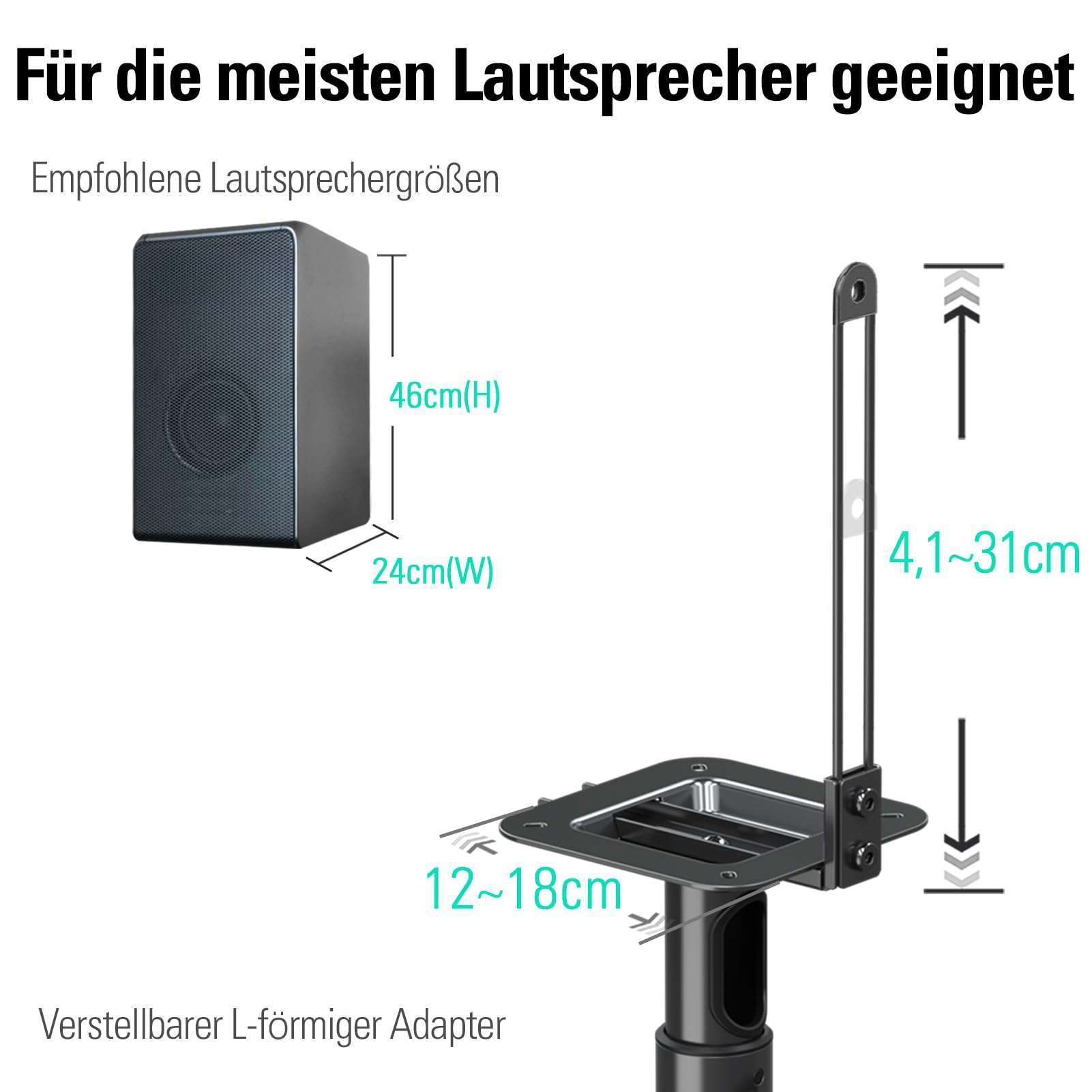Mounting Dream Lautsprecherständer höhenverstellbar für Satelliten bis zu 5KG, 2er-Set Bodenständer