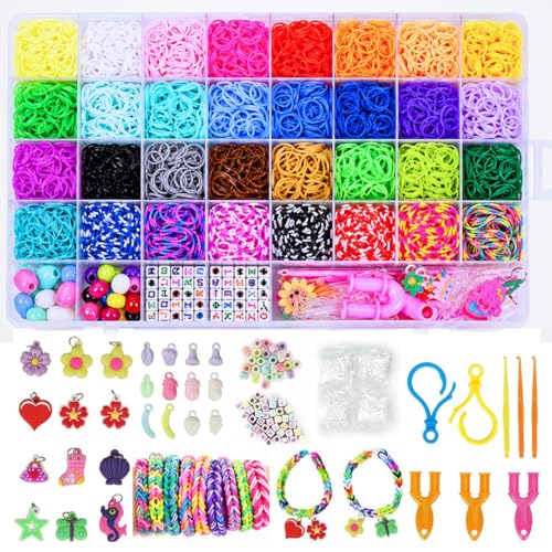 3600+ Loom Rubber Bands Bracelet Making Kit Letter & Beads Crochet Hooks Slingshots &S-Buckles DIY Jewelry & Complete Craft Set of Bracelet Kit Gift for Girls
