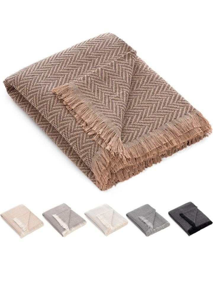 QRAICH Colchas Multiusos para Sofá, Plaid para Cama, Mantas Foulard Cubre sofá y Cama, Modelo Espiga, Reversible, Algodón-Poliéster. (230 x 260 cm, Marron)