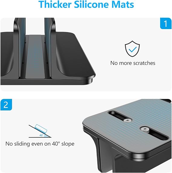 OMOTON Vertical Laptop Stand, Aluminium, Adjustable Dock Size, Space-Saving | Desktop Stand Compatible with MacBook Pro Air & Laptops (Up to 17.3), Non-Slip Silicone, Scratch-Resistant, Stable, Black