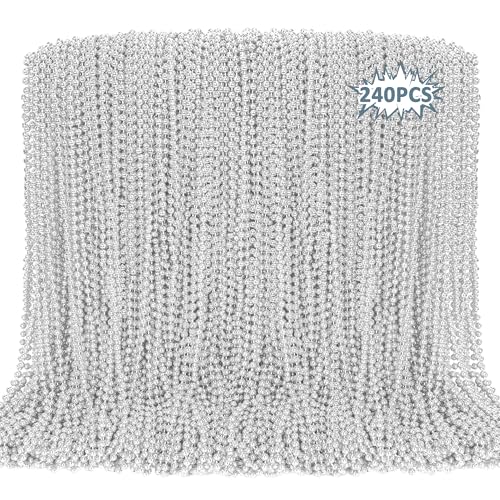 EOBOH 240PCS Silver Bead Necklace, Christmas Beads Stuff Accessories, 33" Xmas Necklaces Women and Men, Festival Events Parade Throw Accessories for Wedding Birthday Celebrations Decorations by EOBOH - Used condition - US$24.18