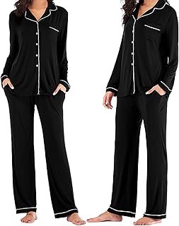 AutoWT Womens Pajamas Set, Comfy Long Sleeve Sleepwear, 2 Piece Button Down Pj Set, Soft Long Sleeve Loungewear with Pocke...