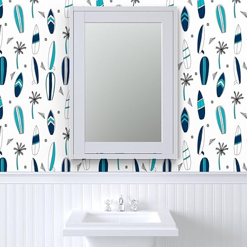 Miniatura 9 de Spoonflower Papel tapiz autoadhesivo de 12 x 2 pies, para tabla de surf, tropical, verano, azul marino, blanco, playa, azul, papel tapiz extraíble