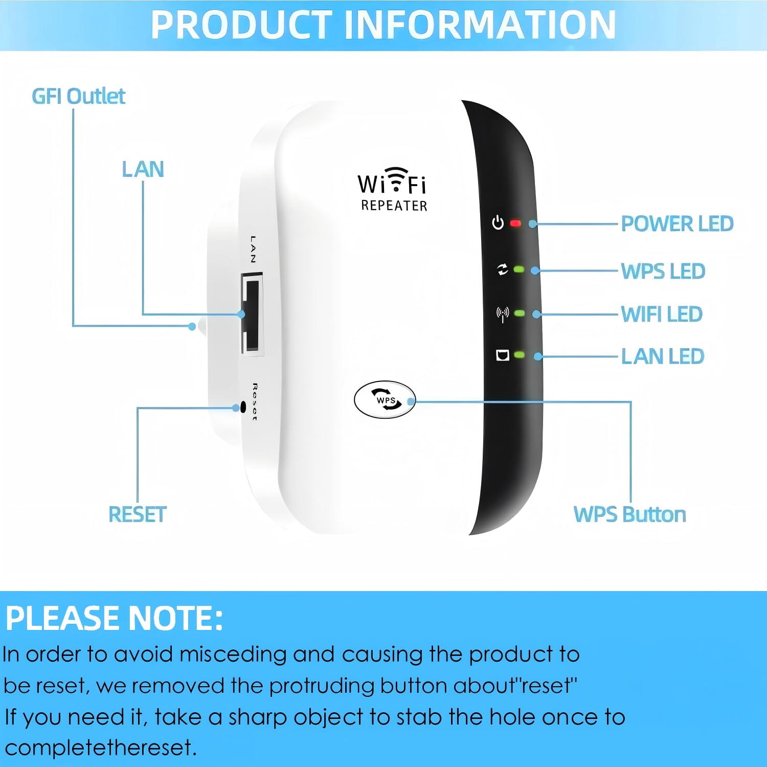 WiFi Extender, WiFi Booster, Covers Up to 3200 Sq.ft and 45 Devices WiFi Repeater, Internet Booster - with Ethernet Port, Quick Setup, Home Wireless Signal Booster, UK plug — view 2