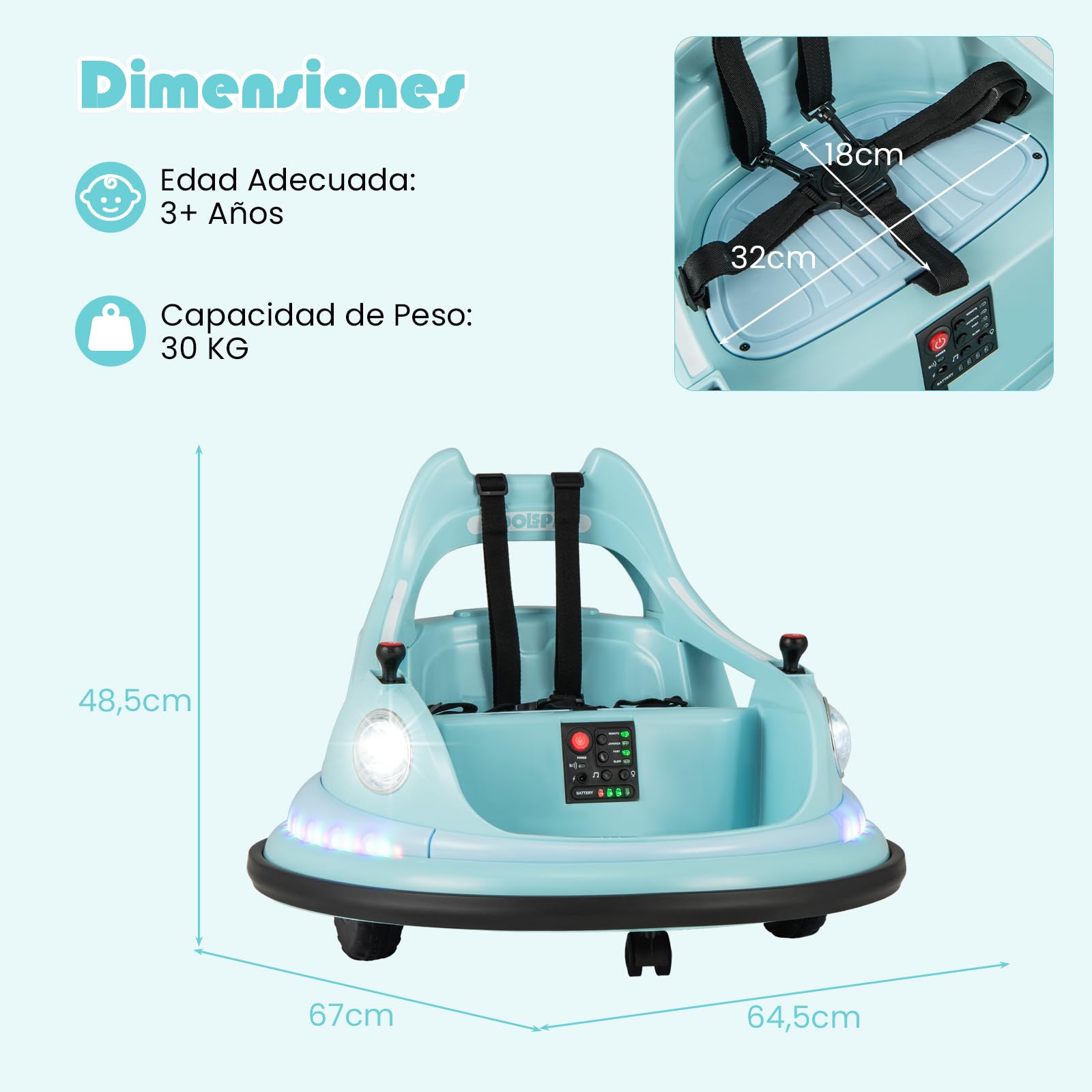 COSTWAY Auto de Choque para Niños, Coche Eléctrico para Niños 12V con Mando a Distancia, Giro de 360°, Conexión Inalámbrica, 5 Efectos de Luz y Música, Coche de Choque Infantil para 3+ Años (Azul)