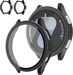 [2+2] Pacote para Samsung Galaxy Watch 6 Capa protetora de tela acessórios de 44 mm, capa antiderrapante ultrafina resistente a arranhões com vidro temperado para Galaxy Watch 6, conjunto de capa