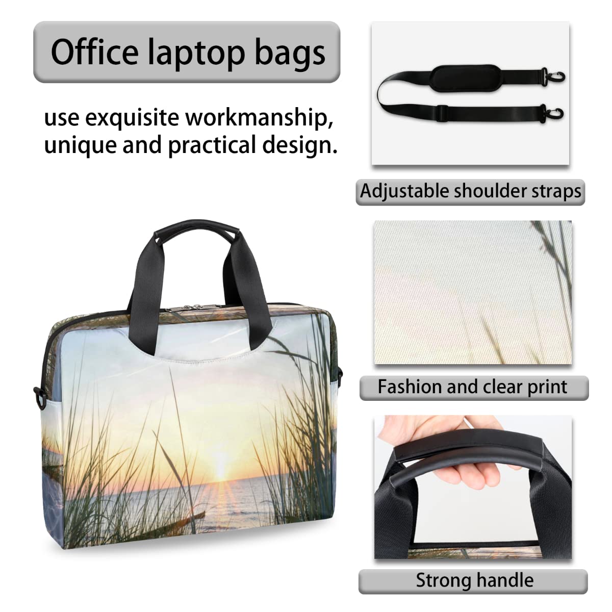 Custodia per laptop da spiaggia per 13-16 pollici Estati tramonto mare spiaggia laptop borsa a tracolla valigetta messenger borsa da trasporto