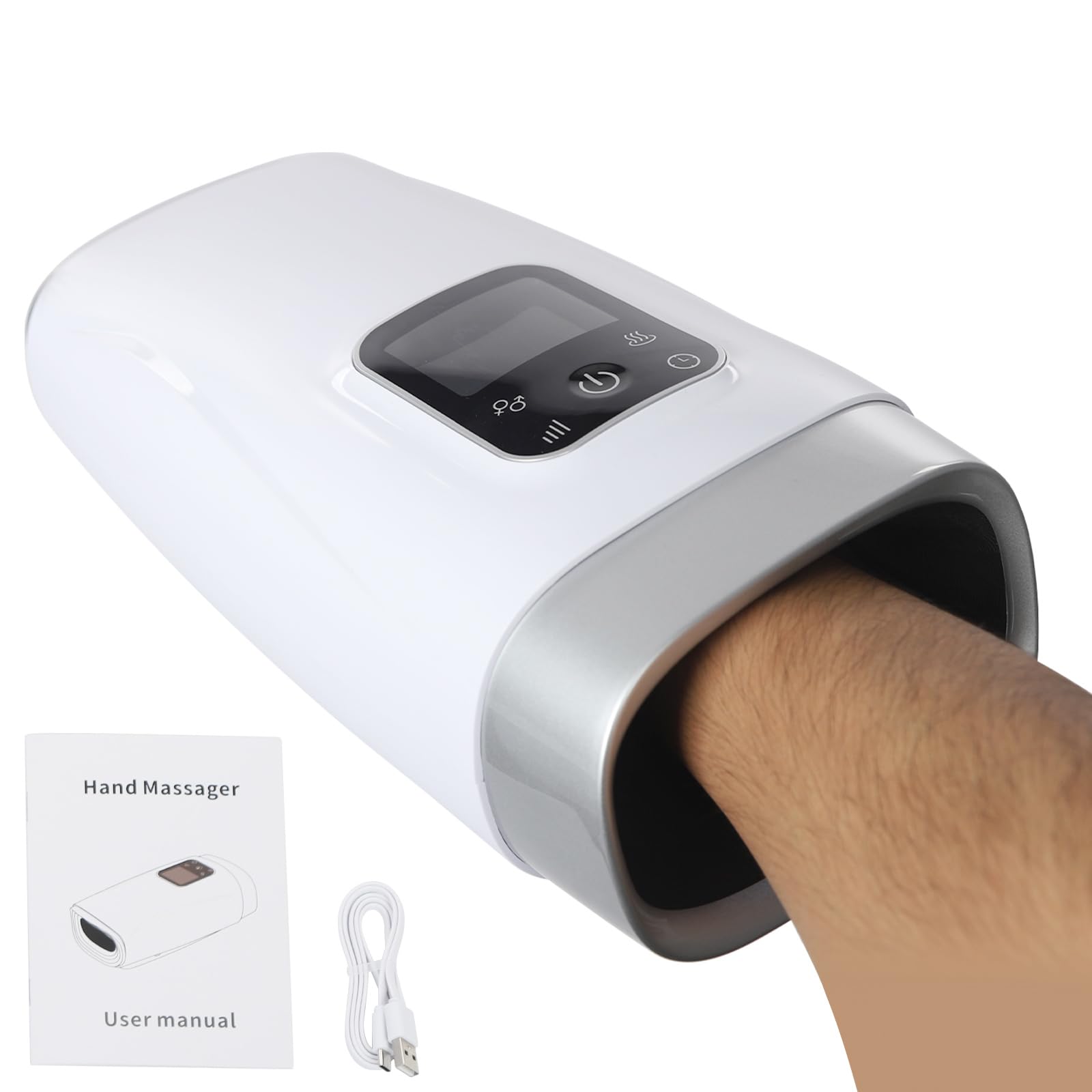 Handmassagegerät mit Wärme und Kompression, 8 Intensitätsstufen, 2200mAh Akku, Timer und LCD-Display – für Zuhause und Büro, Geschenk für Damen und Herren