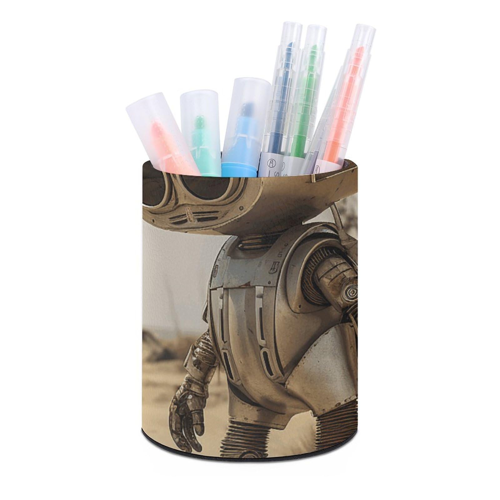 NONHAI Lether Pen Holder for Desk, Robots Together Pencil Holder Organizers for Desktop, Pencil Cup Stationery Organizer for Office Desk Accessory, Square Makeup Brush Srotage Box Pencil Caddy