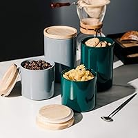 Vista 3 de SWEEJAR Recipiente de cerámica para almacenamiento de alimentos, recipientes apilables con tapa hermética de madera para servir café molido, té