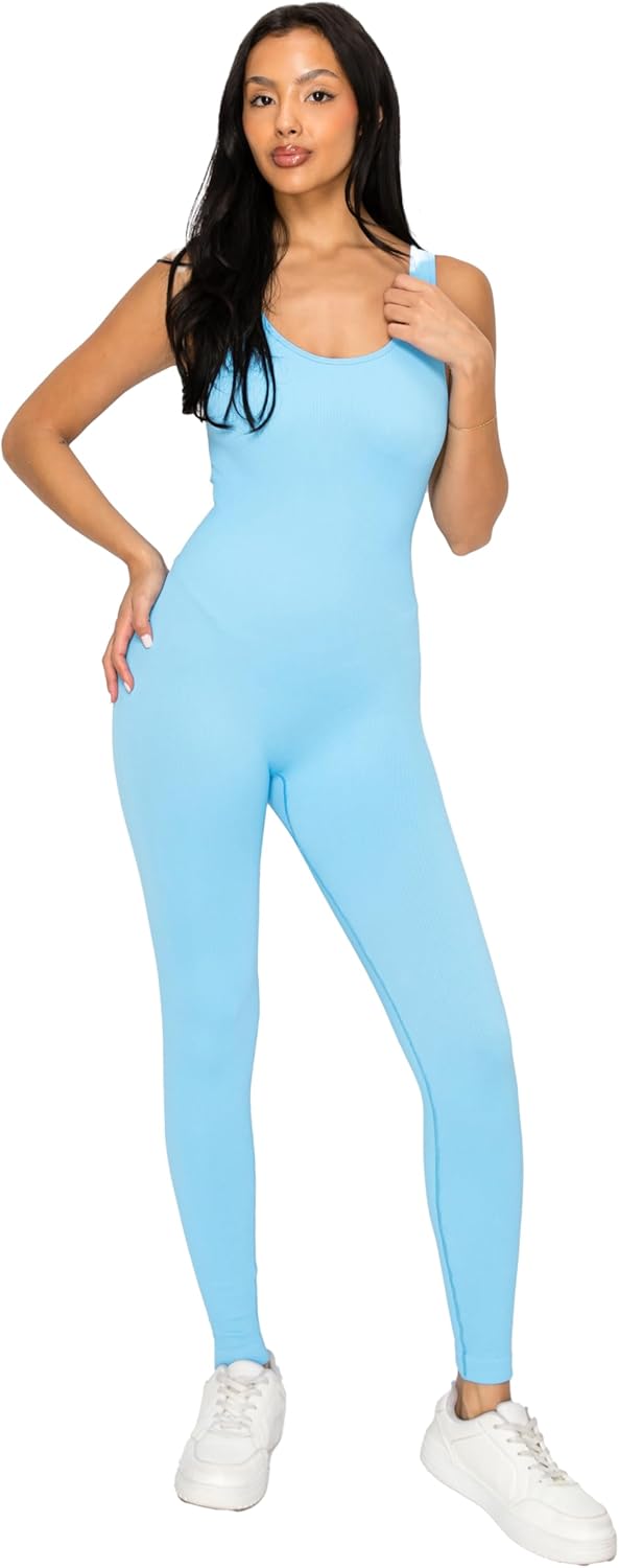 LA12ST Women Premium Workout Seamless Slimming Jumpsuit Yoga Ribbed Bodycon Sculpting One Piece Tank Top Leggings Romper - Image 3