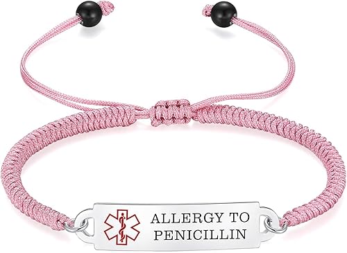 AOAMID Pulseras de alerta médica para mujer, ajustables, personalizadas, gratis, grabadas, pulseras de identificación médica, 6.5-8 pulgadas