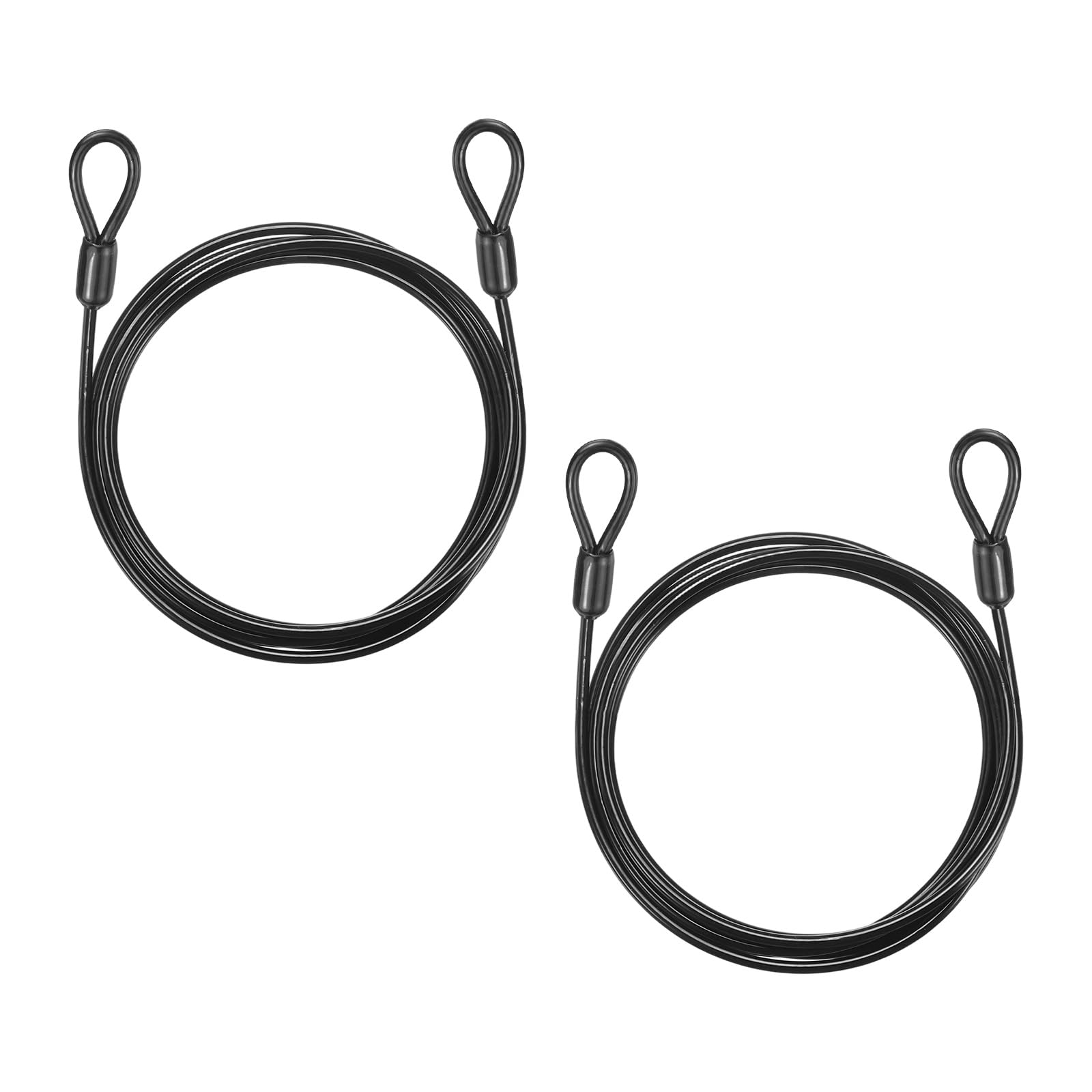 PATIKIL Security Cable Lock (5mm Dia 1.6 Meters 60kg Load, Black) (2 Pcs) Vinyl Coated Stainless Steel Double Loops Flexible Wire Rope Safety Cable Luggage Lock Suit for - Outdoor